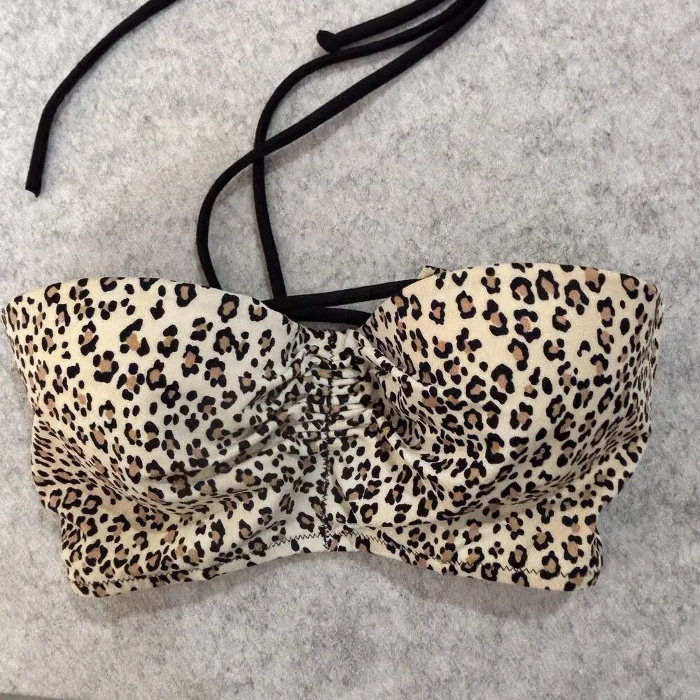 VICTORIA’S SECRET 2 Pc Bikini Leopard Print Top 32C + Gold Bar Bottom Size Small